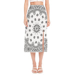 White Paisley Bandana Print Side Slit Midi Skirt