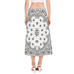 White Paisley Bandana Print Side Slit Midi Skirt
