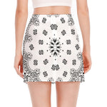 White Paisley Bandana Print Side Slit Mini Skirt