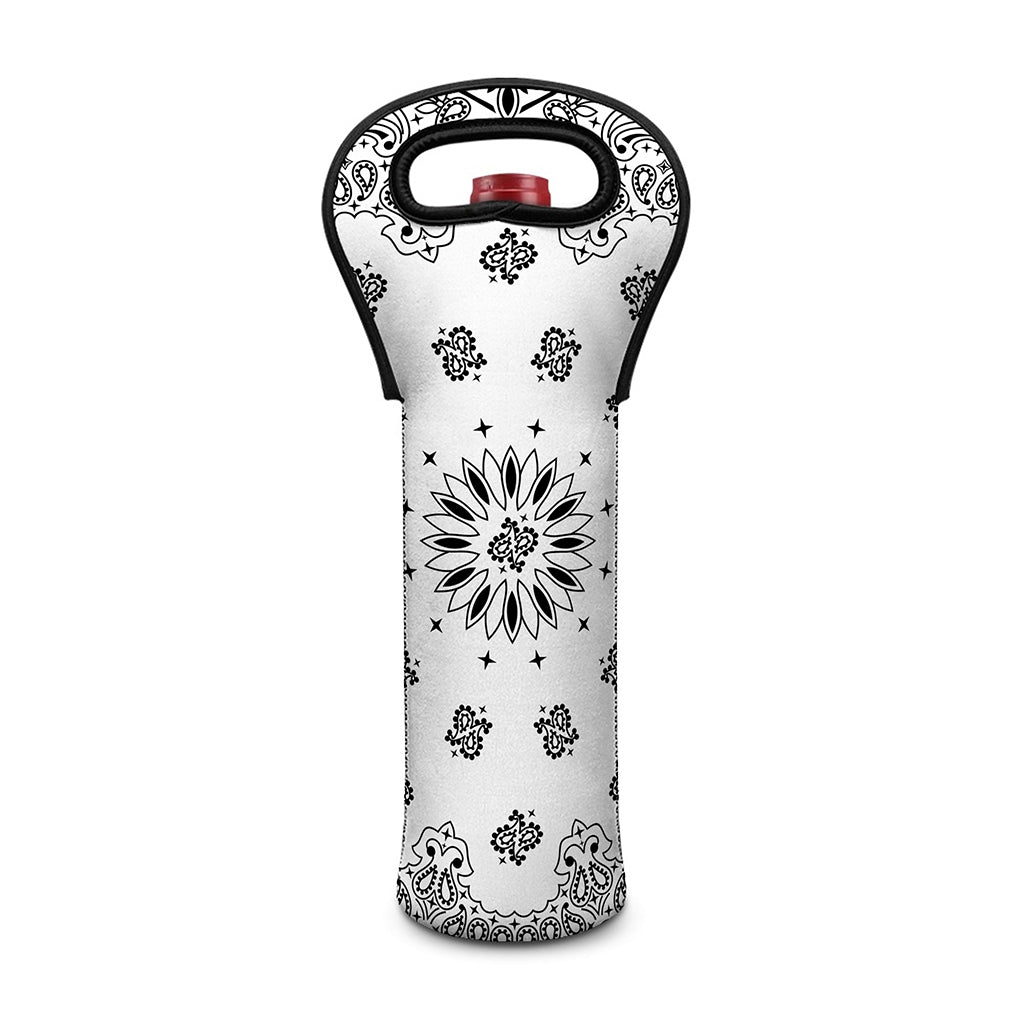 White Paisley Bandana Print Single Neoprene Wine Tote