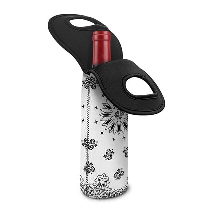 White Paisley Bandana Print Single Neoprene Wine Tote