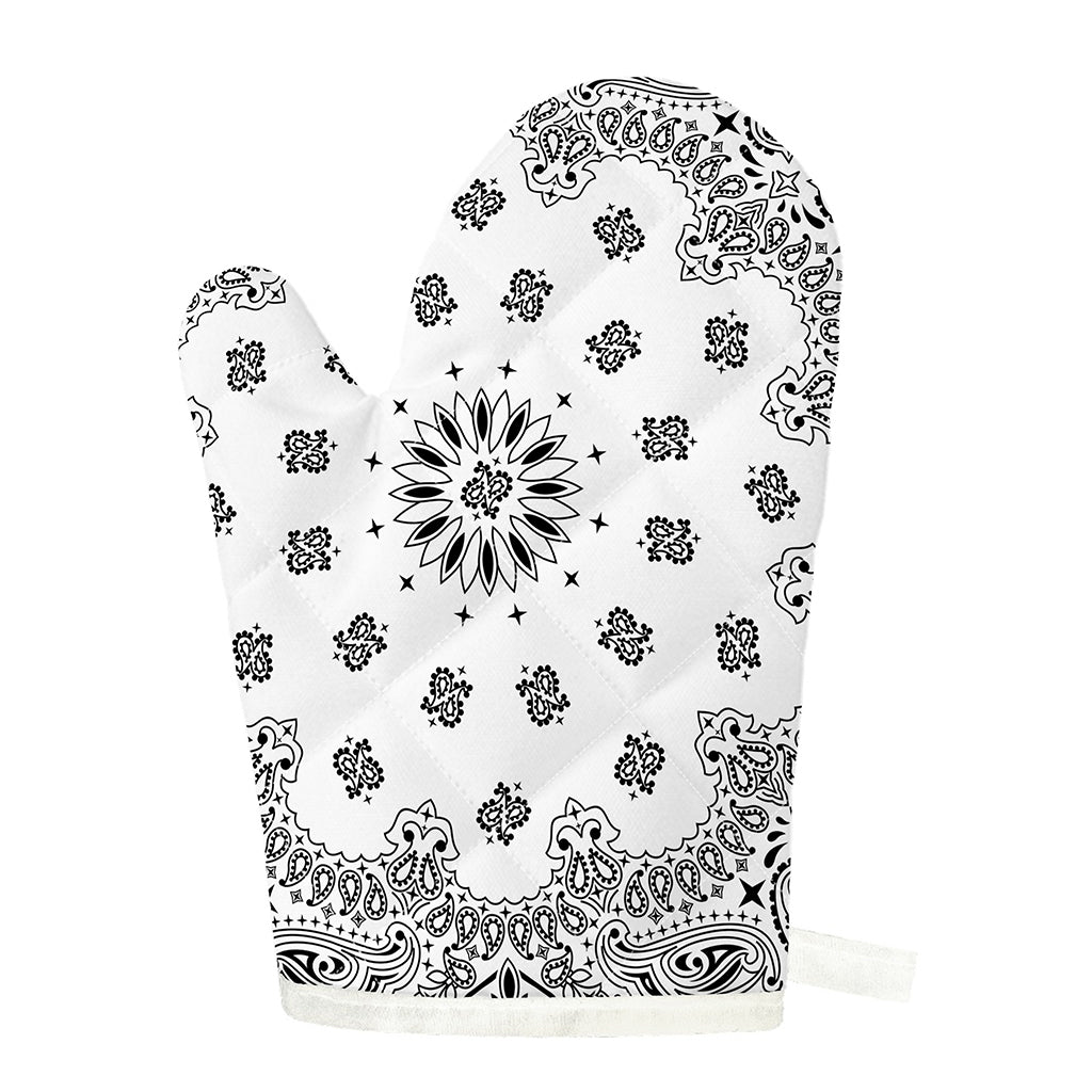 White Paisley Bandana Print Single Oven Mitt