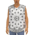 White Paisley Bandana Print Sleeveless Baseball Jersey