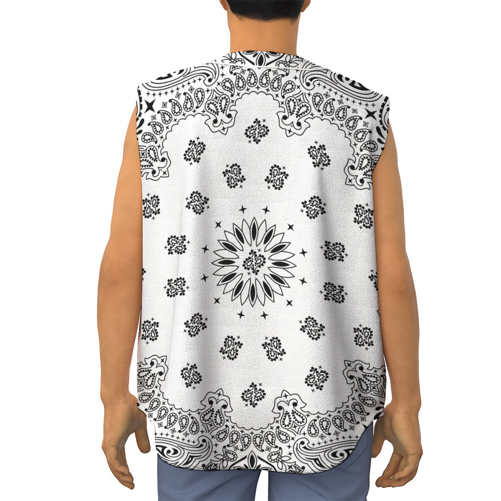 White Paisley Bandana Print Sleeveless Baseball Jersey