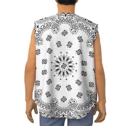 White Paisley Bandana Print Sleeveless Baseball Jersey