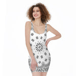 White Paisley Bandana Print Sleeveless Bodycon Dress