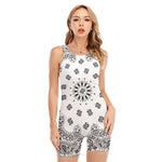 White Paisley Bandana Print Sleeveless One Piece Swimsuit