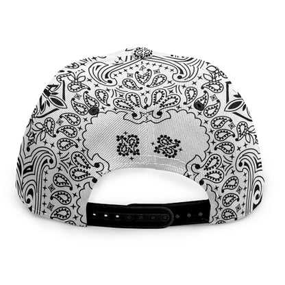 White Paisley Bandana Print Snapback Cap
