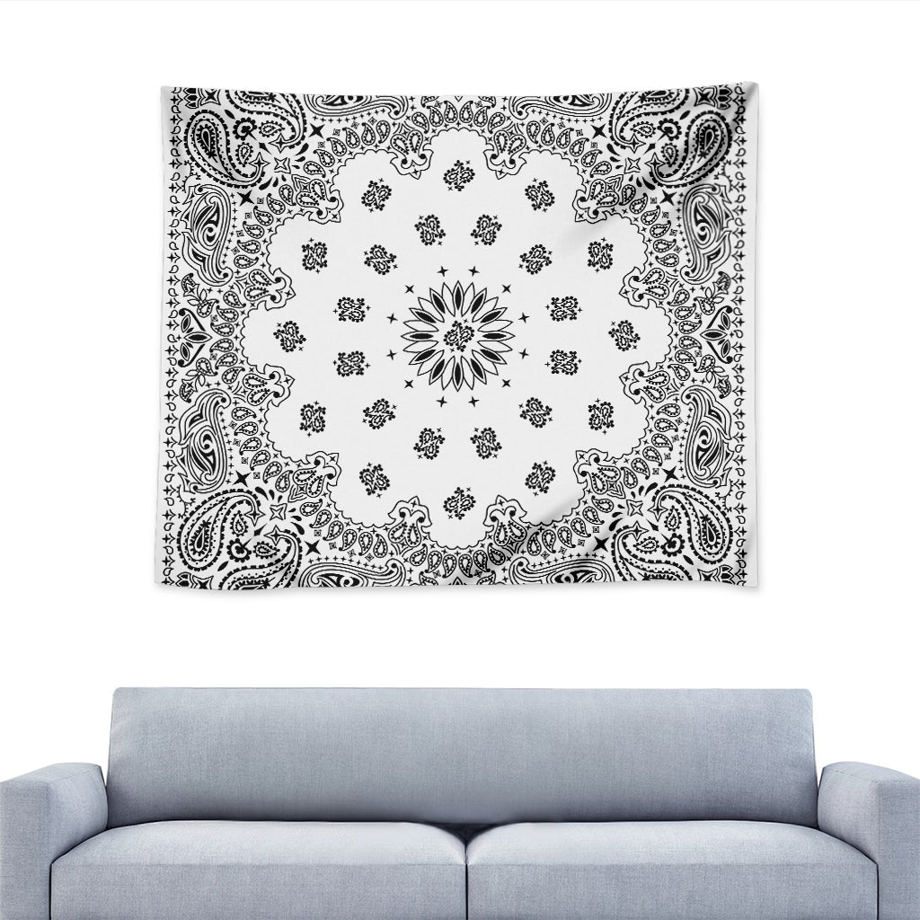 White Paisley Bandana Print Tapestry