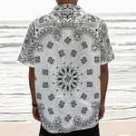 White Paisley Bandana Print Textured Short Sleeve Shirt