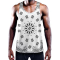 White Paisley Bandana Print Men's Workout Tank Top