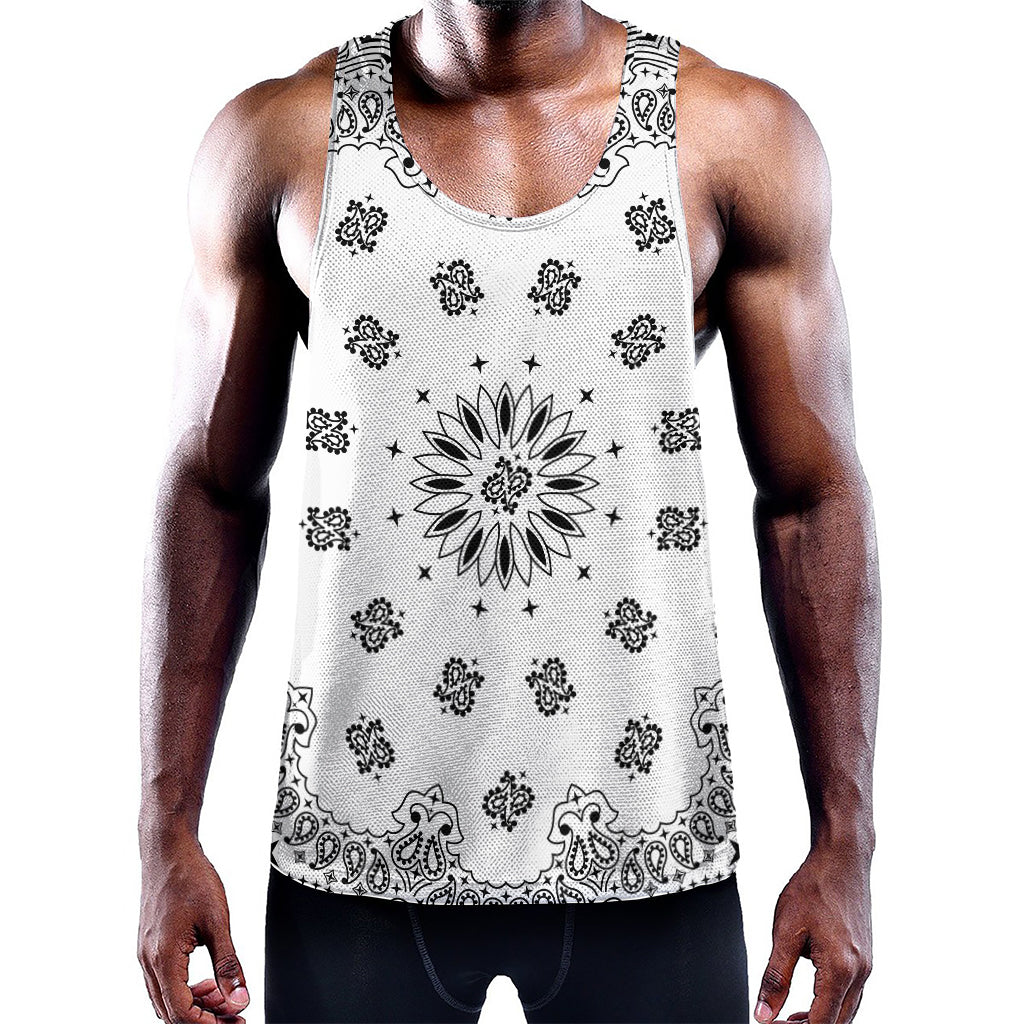 White Paisley Bandana Print Training Tank Top