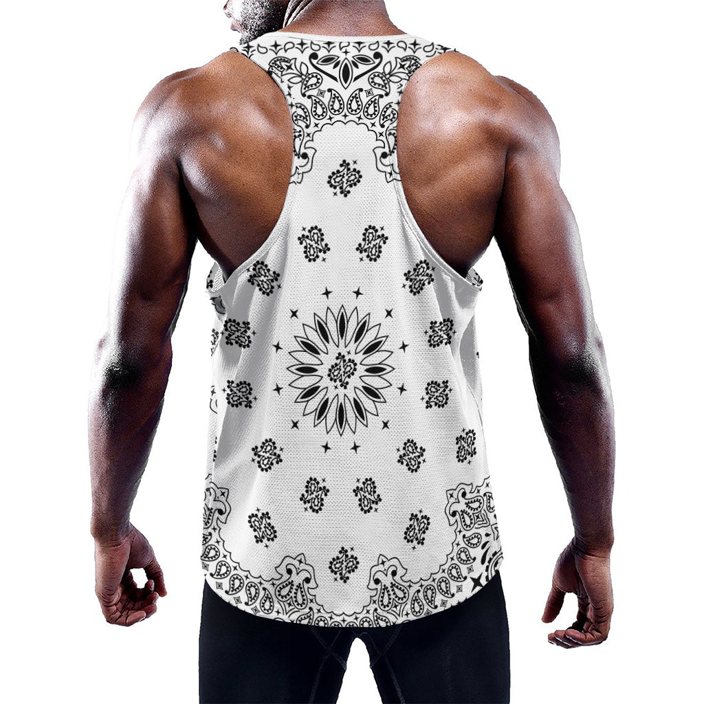 White Paisley Bandana Print Training Tank Top