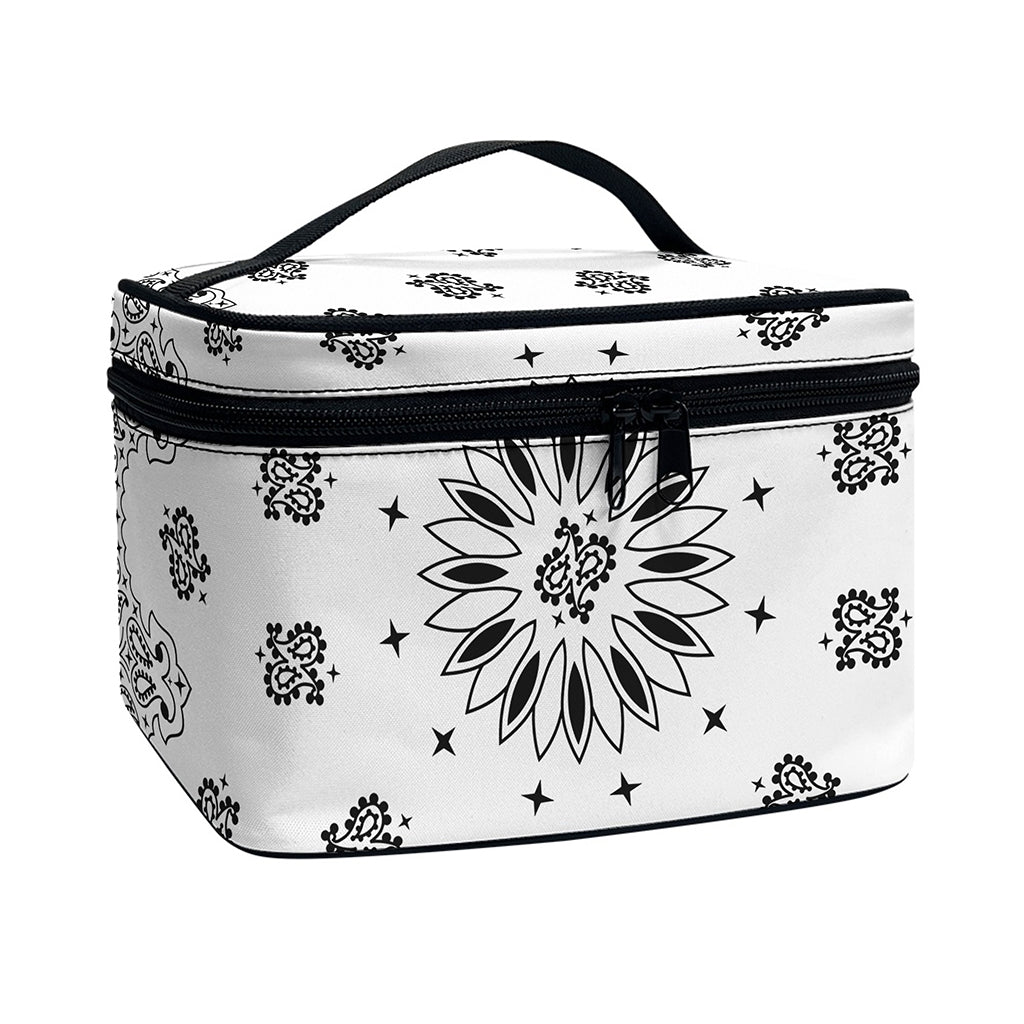 White Paisley Bandana Print Travel Makeup Bag