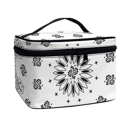 White Paisley Bandana Print Travel Makeup Bag