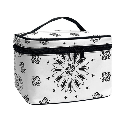 White Paisley Bandana Print Travel Makeup Bag