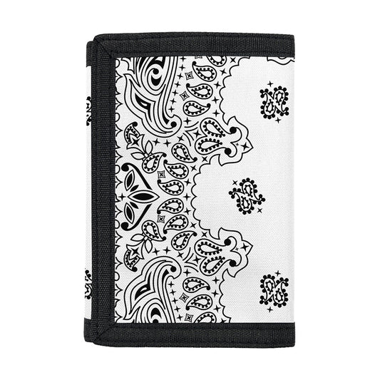 White Paisley Bandana Print Trifold Wallet