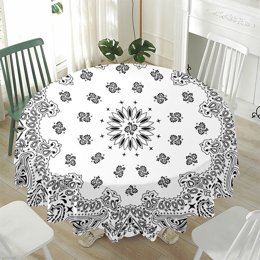 White Paisley Bandana Print Waterproof Round Tablecloth