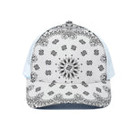 White Paisley Bandana Print White Mesh Trucker Cap