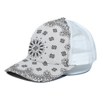 White Paisley Bandana Print White Mesh Trucker Cap