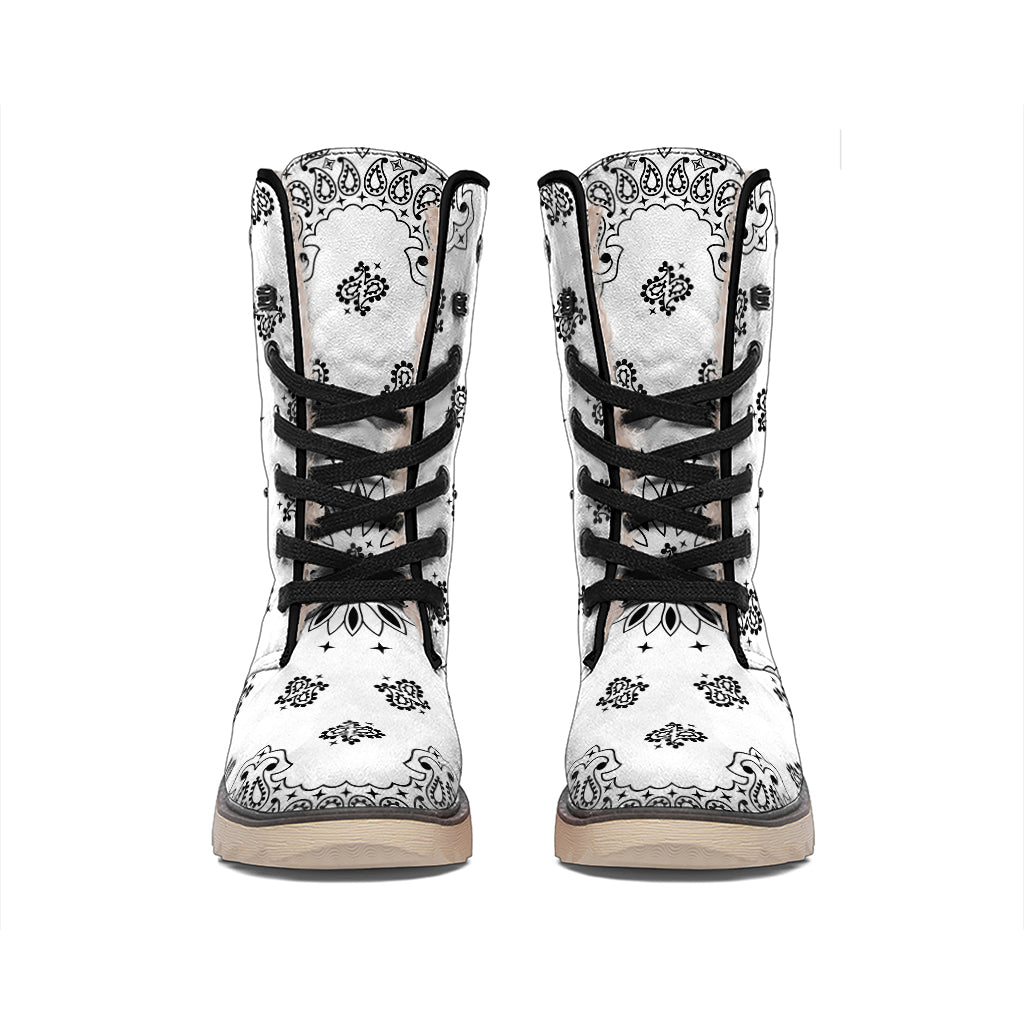 White Paisley Bandana Print Winter Boots