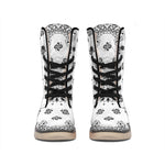 White Paisley Bandana Print Winter Boots