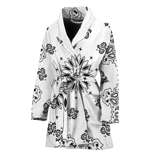 White Paisley Bandana Print Women's Bathrobe