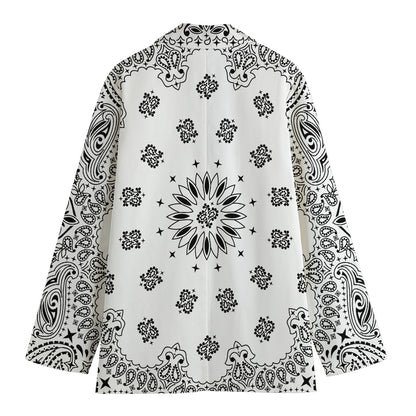 White Paisley Bandana Print Women's Blazer
