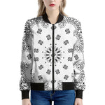 White Paisley Bandana Print Women's Bomber Jacket