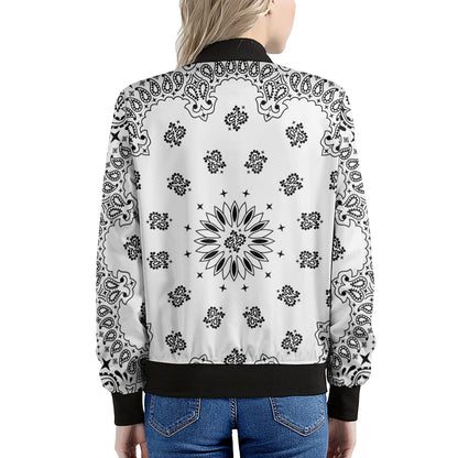 White Paisley Bandana Print Women's Bomber Jacket