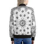 White Paisley Bandana Print Women's Bomber Jacket