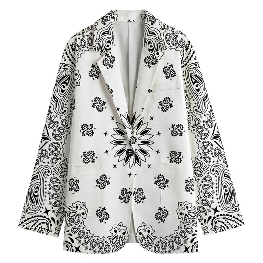 White Paisley Bandana Print Women's Cotton Blazer