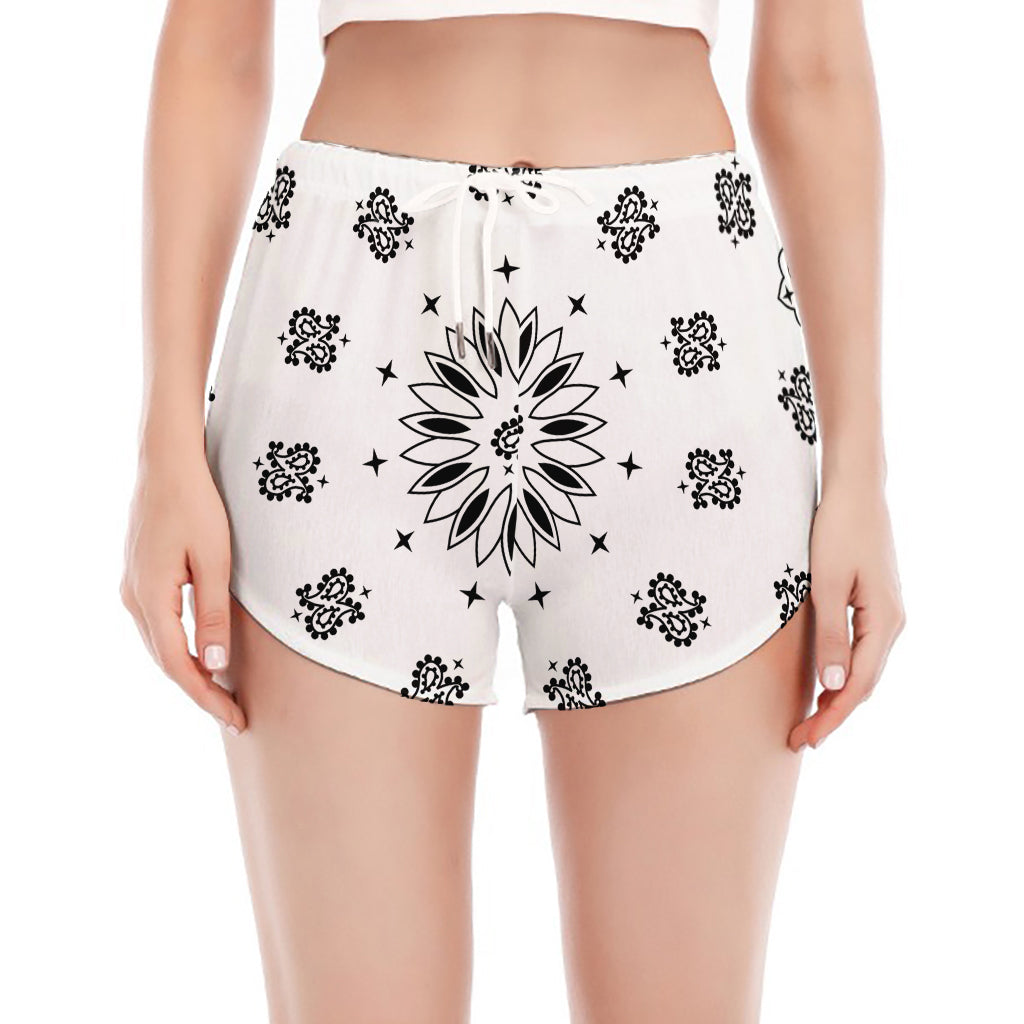 White Paisley Bandana Print Women's Split Running Shorts