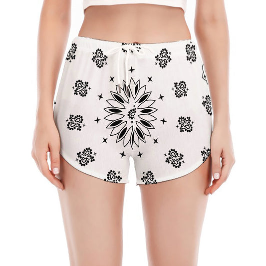 White Paisley Bandana Print Women's Split Running Shorts