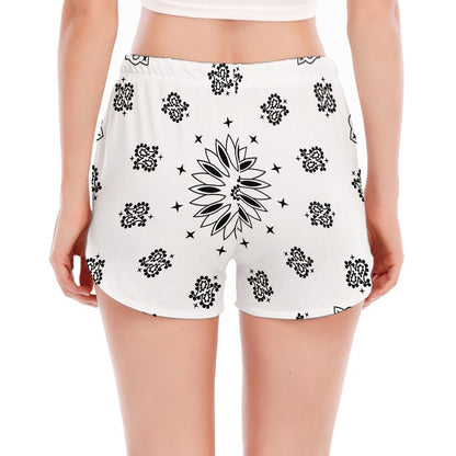 White Paisley Bandana Print Women's Split Running Shorts