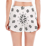 White Paisley Bandana Print Women's Split Running Shorts