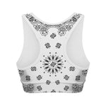White Paisley Bandana Print Women's Sports Bra