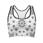White Paisley Bandana Print Women's Sports Bra