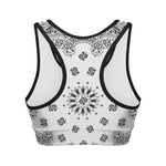 White Paisley Bandana Print Women's Sports Bra