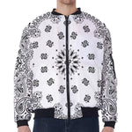 White Paisley Bandana Print Zip Sleeve Bomber Jacket