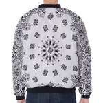 White Paisley Bandana Print Zip Sleeve Bomber Jacket