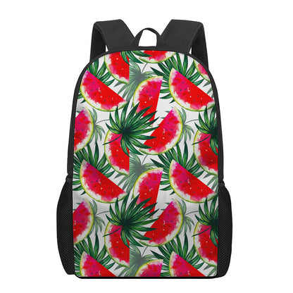 White Palm Leaf Watermelon Pattern Print 17 Inch Backpack