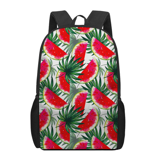 White Palm Leaf Watermelon Pattern Print 17 Inch Backpack