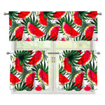 White Palm Leaf Watermelon Pattern Print 3 Piece Kitchen Curtains