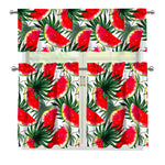 White Palm Leaf Watermelon Pattern Print 3 Piece Kitchen Curtains
