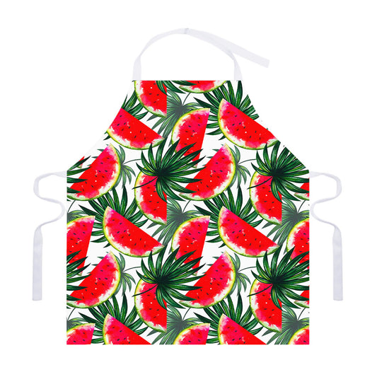 White Palm Leaf Watermelon Pattern Print Adjustable Apron