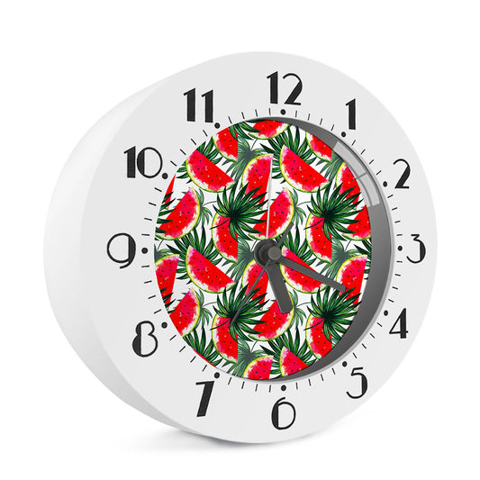 White Palm Leaf Watermelon Pattern Print Alarm Clock