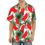 White Palm Leaf Watermelon Pattern Print Aloha Shirt