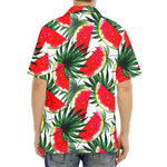 White Palm Leaf Watermelon Pattern Print Aloha Shirt