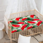 White Palm Leaf Watermelon Pattern Print Baby Crib Sheet